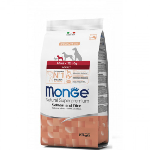 Сухий корм MONGE DOG Mini Adult для собак дрібних порід, з лососем і рисом, 7.5 кг