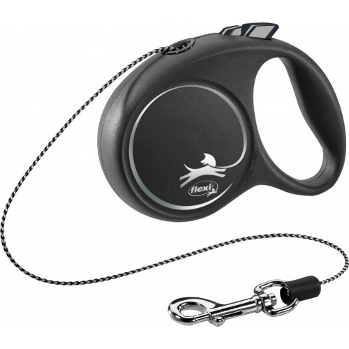 Поводок-рулетка Flexi Black Design XS для собак до 8 кг, 3 м, трос, черный