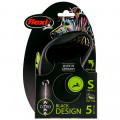 Повідець-рулетка Flexi Black Design S для собак до 12 кг, 5 м, трос, зелена