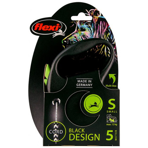 Повідець-рулетка Flexi Black Design S для собак до 12 кг, 5 м, трос, зелена