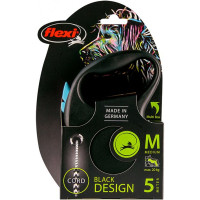 Поводок-рулетка Flexi Black Design M для собак до 20 кг, 5 м, трос, синяя Поводок-рулетка Flexi Black Design M для собак до 20 кг, 5 м, трос, синяя