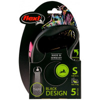 Повідець-рулетка Flexi Black Design S для собак до 15 кг, 5 м, стрічка, рожева Повідець-рулетка Flexi Black Design S для собак до 15 кг, 5 м, стрічка, рожева
