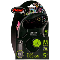 Поводок-рулетка Flexi Black Design М для собак до 25 кг, 5 м, лента, розовая