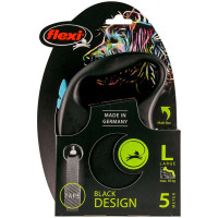 Повідець-рулетка Flexi Black Design L для собак до 50 кг, 5 м, стрічка, синя Повідець-рулетка Flexi Black Design L для собак до 50 кг, 5 м, стрічка, синя