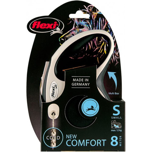 Повідець-рулетка Flexi New Comfort S для собак до 12 кг, 8 м, трос, чорний