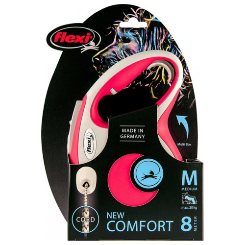 Повідець-рулетка Flexi New Comfort М для собак до 20 кг, 8 м, трос, червоний