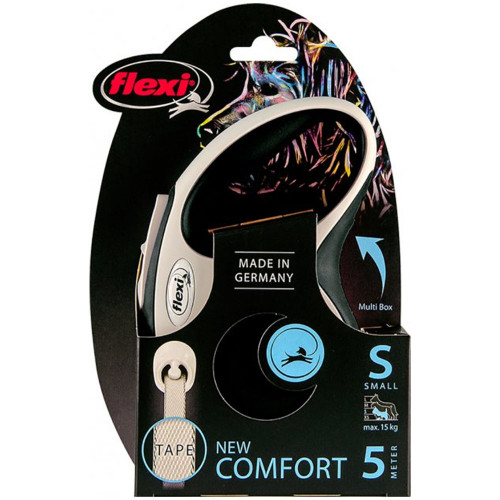 Повідець-рулетка Flexi New Comfort S для собак до 15 кг, 5 м, стрічка, чорний