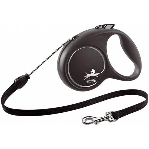 Поводок-рулетка Flexi Black Design M для собак до 20 кг, 5 м, трос, черная