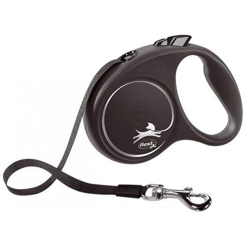 Повідець-рулетка Flexi Black Design S для собак до 15 кг, 5 м, стрічка, чорна