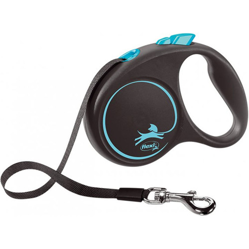Повідець-рулетка Flexi Black Design S для собак до 15 кг, 5 м, стрічка, синя