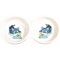 Миска керамическая двойная, Trixie, для кошек, 0.15 л