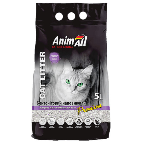 Бентонитовый наполнитель AnimAll Premium Lavender с ароматом лаванды, для кошек, 5 л