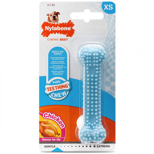 Игрушка жевательная Nylabone Puppy Chew Dental Bone XS, голубой, для щенков до 7 кг