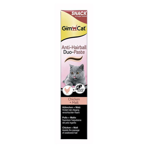 Паста GimCat Anti-Hairball Duo Paste Chicken + Malt, для выведения шерсти, для кошек, 50 г