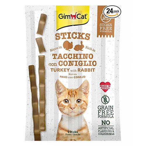 Ласощі GimCat Sticks палички з індичкою і кроликом, для кішок, 4 шт