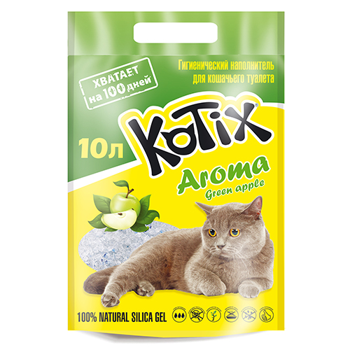 Силікагелевий наповнювач Kotix Green Apple для котячого туалету, з ароматом яблука, 3.8 л