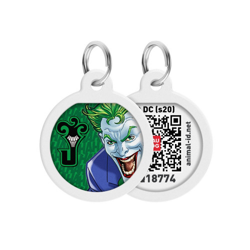 Адресник WAUDOG Smart ID с QR-паспортом, рисунок "Джокер зеленый", диаметр 25 мм