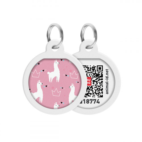 Адресник WAUDOG Smart ID с QR-паспортом, рисунок "Ламы", диаметр 25 мм