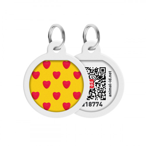 Адресник WAUDOG Smart ID з QR-паспортом, малюнок "Серця", діаметр 25 мм
