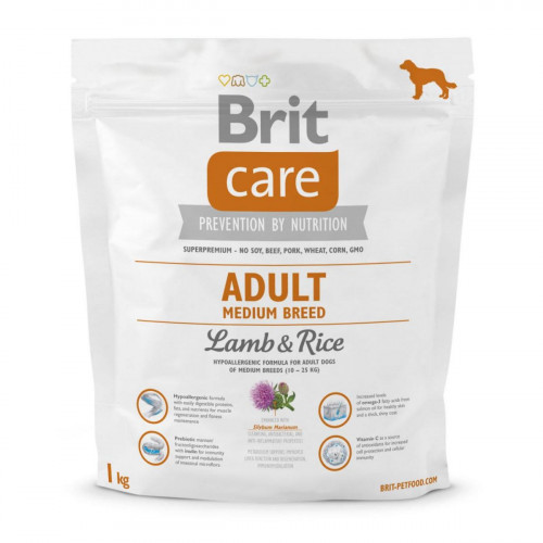 Сухой корм Brit Care Adult Medium Breed Lamb & Rice, для собак весом от 10 до 25 кг, 1 кг