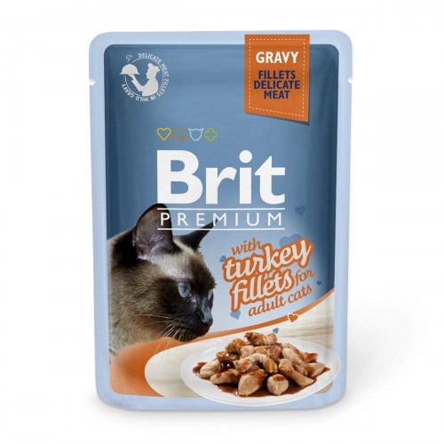 Влажный корм Brit Premium Cat, для кошек, филе индейки в соусе, 85 г
