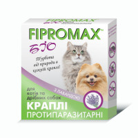 Краплі Fipromax БІО проти бліх та кліщів, для котів і дрібних собак, з лавандою, 1 мл, 2 піпетки Краплі Fipromax БІО проти бліх та кліщів, для котів і дрібних собак, з лавандою, 1 мл, 2 піпетки