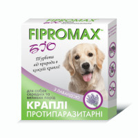 Краплі Fipromax БІО проти бліх та кліщів, для собак середніх і великих порід, з лавандою, 3 мл, 2 піпетки Краплі Fipromax БІО проти бліх та кліщів, для собак середніх і великих порід, з лавандою, 3 мл, 2 піпетки