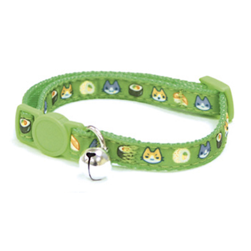 Нашийник з дзвіночком Croci Catmania Sushi, для котів, нейлон, зелений, 23-35×1 см