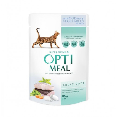 Влажный корм Optimeal для взрослых кошек, с треской и овощами, 85 г