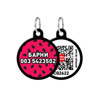 Адресник персональний WAUDOG Smart ID з QR-паспортом, з малюнком "Кавун", діаметр 25 мм, чорний Адресник персональний WAUDOG Smart ID з QR-паспортом, з малюнком "Кавун", діаметр 25 мм, чорний