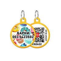 Адресник персональний WAUDOG Smart ID з QR-паспортом, з малюнком "Пампушки", діаметр 25 мм, золото Адресник персональний WAUDOG Smart ID з QR-паспортом, з малюнком "Пампушки", діаметр 25 мм, золото