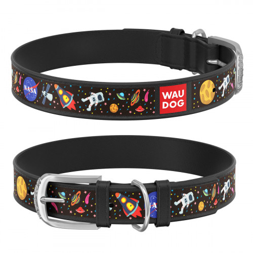 Нашийник WAUDOG Design з малюнком "NASA" ширина 15 мм, довжина 27-36 см, чорний