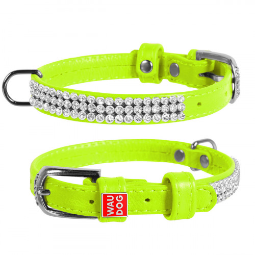 Нашийник WAUDOG GLAMOUR, зі стразами, ширина 9 мм, довжина 18-21 см, салатовий