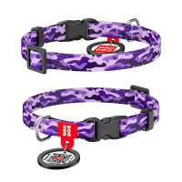 Ошейник WAUDOG Nylon с QR паспортом, рисунок "Фиолетовый камо" ширина 10 мм, длина 20-30 см
