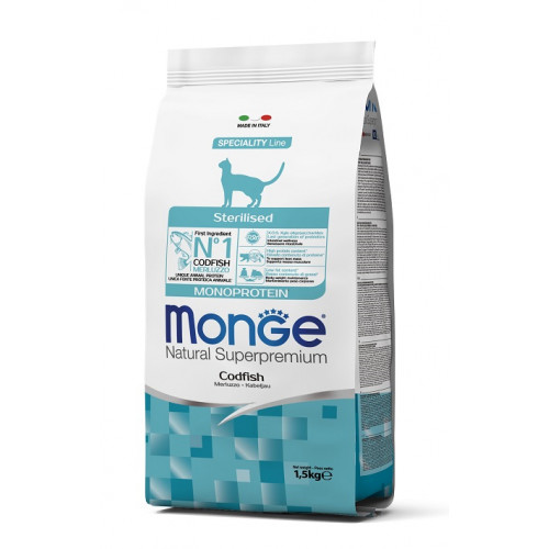 Сухой корм MONGE CAT Sensitive Sterilised для стерилизованных кошек, с треской, 1.5 кг