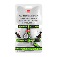 Шлея з повідцем Waudog Nylon, для котів, з QR паспортом, малюнок Авокадо, 10 мм, 122 см, 20-30 см/25-40 см Шлея з повідцем Waudog Nylon, для котів, з QR паспортом, малюнок Авокадо, 10 мм, 122 см, 20-30 см/25-40 см