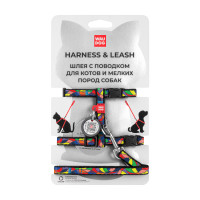 Шлея з повідцем Waudog Nylon, для котів, з QR паспортом, малюнок Вітраж, 10 мм, 122 см, 20-30 см/25-40 см Шлея з повідцем Waudog Nylon, для котів, з QR паспортом, малюнок Вітраж, 10 мм, 122 см, 20-30 см/25-40 см