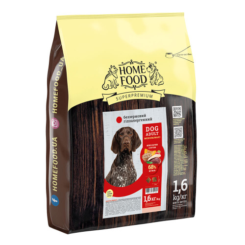 Сухой корм Home Food для взрослых собак средних и крупных пород, с уткой, гипоаллергенный, беззерновой, 1.6 кг