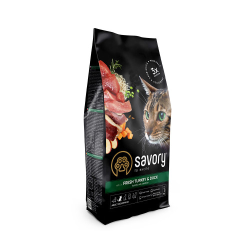 Сухий корм для котів Savory, зі свіжим м’ясом індички та качкою, 2 кг