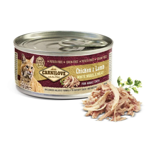 Консерва Carnilove Chicken & Lamb Cat Adult, для кошек, с курицей и ягнёнком, 100 г