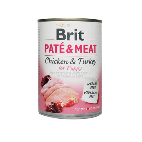 Консервы Brit Paté & Meat Puppy, для щенков, с индейкой и курицей, 400 г