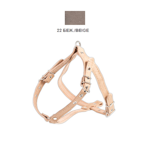 Шлейка Cristel для собак, кожаная, прошитая, с нагрудником, 16 мм / 32-48 см / 50-58 см, бежевый