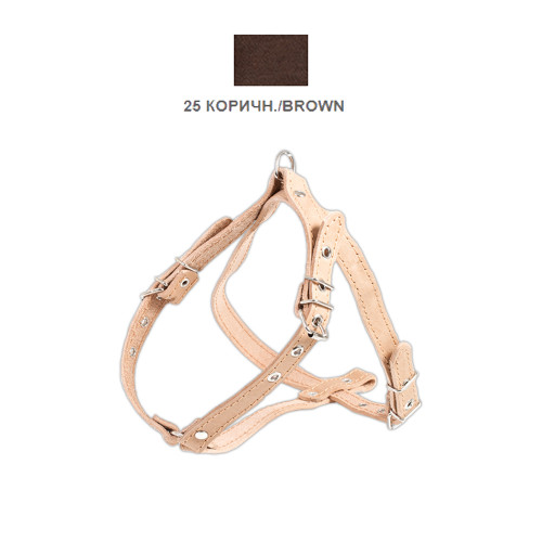 Шлея Cristel для собак, шкіряна, прошита, з нагрудником, 16 мм / 32-48 см / 50-58 см, коричневий