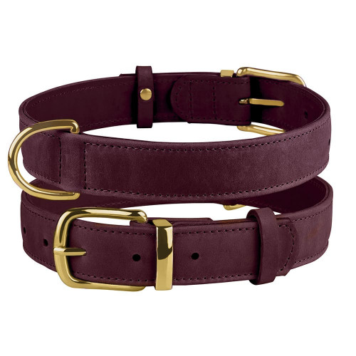 Нашийник BronzeDog Crazy, для собак, шкіряний, бордовий, 19-25×1 см