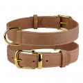 Нашийник BronzeDog Crazy, для собак, шкіряний, світло-коричневий, 38-49×2.5 см