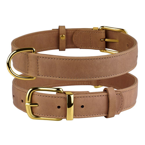 Нашийник BronzeDog Crazy, для собак, шкіряний, світло-коричневий, 38-49×2.5 см