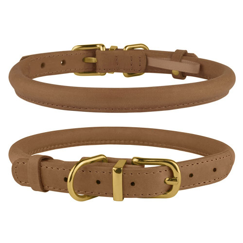 Нашийник BronzeDog Premium Crazy, для собак, шкіряний, світло-коричневий, 38-48×1.1 см