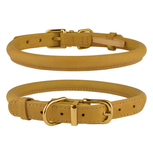 Нашийник BronzeDog Premium Crazy, для собак і котів, шкіряний, гірчичний, 18-25×0.7 см