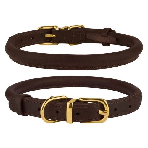 Нашийник BronzeDog Premium Crazy, для собак і котів, шкіряний, темно-коричневий, 23-33×0.7 см