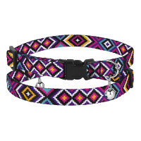 Ошейник BronzeDog Urban, для кошек, нейлоновый, колокольчик, принт гуцульский, фиолетовый, 18-28×1 см